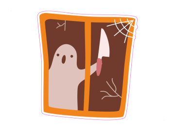 Feestdagen spook met mes achter raam