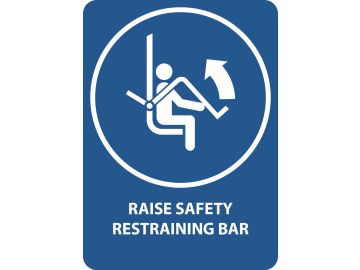 Raise safety restraing bar on ski chairlift, met tekst