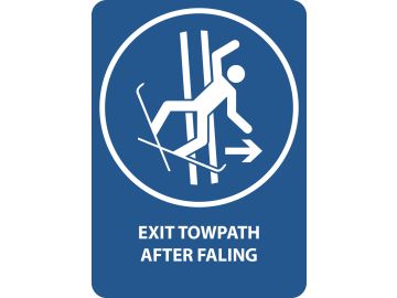 Exit towpath after falling, met tekst