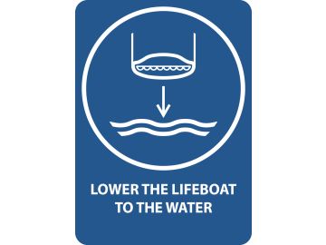 Lower the lifeboat to the water, met tekst