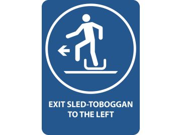 Exit sled toboggan to the left, met tekst