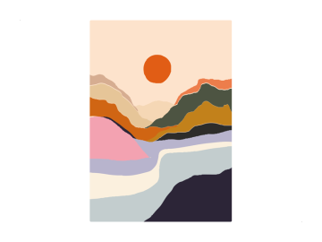 Muursticker rechthoek zonsondergang bergen