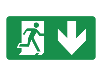 Redding nooduitgang pijl onder ronde hoeken