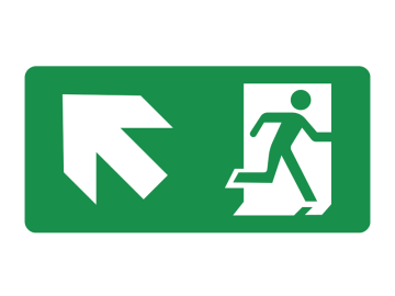 Redding nooduitgang pijl linksboven ronde hoeken