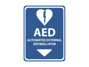 Veiligheid AED vol blauw beneden