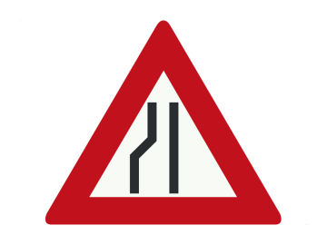 Gevaar driehoek Rijbaanversmalling links