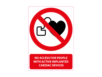 No access for people with active implanted cardiac devices, met tekst