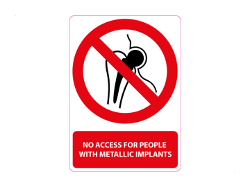 No access for people with metallic implants, met tekst