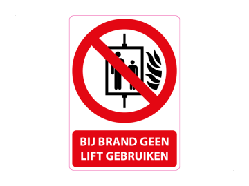 Bij brand geen lift gebruiken, met tekst